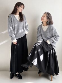 FRIFUL 女款 2 合 1 拼接休閒日常長袖針織衫 - 灰色 - 查看 1