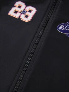 SHEIN Sports 女款字母與數字印花休閒日常運動夾克 - 黑與白 - 查看 6