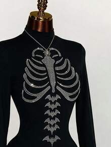 Amplova Bodysuit för kvinnor i 95 % ren bomull med strass och skelettmönster, lång ärm - Multifärgad - Visa 5