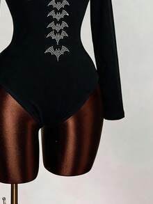 Amplova Bodysuit för kvinnor i 95 % ren bomull med strass och skelettmönster, lång ärm - Multifärgad - Visa 3