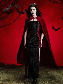 MortiRose 男女通用派对表演连帽斗篷，天鹅绒面料，适合各种节日、圣诞节服装、万圣节装扮服装 - 彩色 - 查看 9