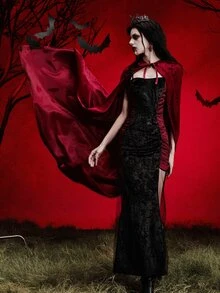 MortiRose 男女通用派对表演连帽斗篷，天鹅绒面料，适合各种节日、圣诞节服装、万圣节装扮服装 - 彩色 - 查看 1