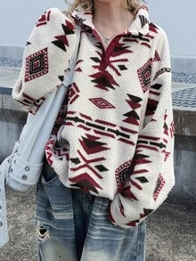 FRIFUL 女款時尚街頭風半開襟鈕扣長袖連帽衛衣 秋季 - 彩色 - 查看 5