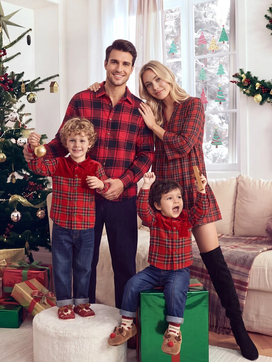 Sorvial Men's Christmas Plaid Shirt , Urban Renaissance Street Style Casual Fashion Creative Personalized Streetwear, Formal - Red - View 1