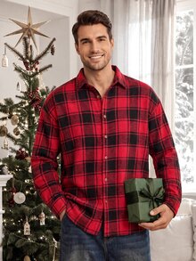 Sorvial [Excl, Baby & Kids]Men's Christmas Plaid Shirt Urban Renaissance Street Style Casual Fashion Creative Personalized Streetwear - Red - View 6