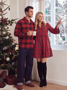 Sorvial [Excl, Baby & Kids]Men's Christmas Plaid Shirt Urban Renaissance Street Style Casual Fashion Creative Personalized Streetwear - Red - View 1