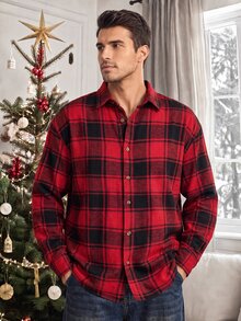 Sorvial [Excl, Baby & Kids]Men's Christmas Plaid Shirt Urban Renaissance Street Style Casual Fashion Creative Personalized Streetwear - Red - View 2