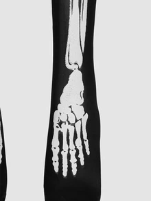 MortiRose 1 Pair Glow-In-The-Dark Skeleton Tights, Luminous Bone Pattern Pantyhose For Women, Halloween Dark Glow Stockings - Black - View 10