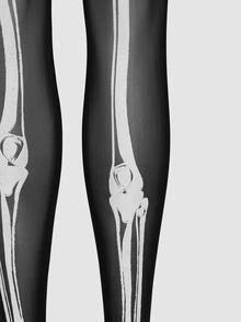 MortiRose 1 Pair Glow-In-The-Dark Skeleton Tights, Luminous Bone Pattern Pantyhose For Women, Halloween Dark Glow Stockings - Black - View 8