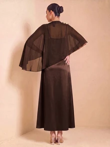 MaterniChic 秋季孕婦純色上衣與洋裝休閒日常夏季兩件套 - 咖啡棕 - 查看 4