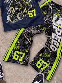 Kids Tween Boy Letter & Number Print Short Sleeve T-Shirt And Long Pants Casual Daily Outfit Set - Multicolor - View 5