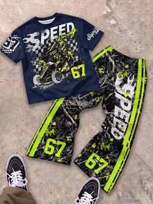 Kids Tween Boy Letter & Number Print Short Sleeve T-Shirt And Long Pants Casual Daily Outfit Set - Multicolor - View 6