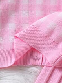 SHEIN Tween Girl Autumn/Winter Fashion Knit Cardigan + Striped Pleated Mini Skirt Set - Pink - View 9
