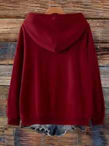 EMERY ROSE Plus Size Women Letter Embroide, Casual Loose Fit Retro American Style Sweatshirt For Women Sweatshirts Women's Sweatshirts Fall Winter - Burgundy - View 2