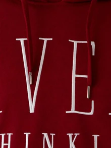 EMERY ROSE Plus Size Women Letter Embroide, Casual Loose Fit Retro American Style Sweatshirt For Women Sweatshirts Women's Sweatshirts Fall Winter - Burgundy - View 3