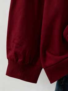 EMERY ROSE Plus Size Women Letter Embroide, Casual Loose Fit Retro American Style Sweatshirt For Women Sweatshirts Women's Sweatshirts Fall Winter - Burgundy - View 4