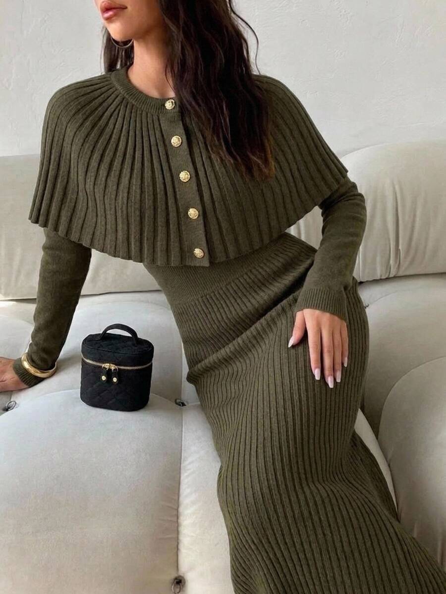 Aloruh Women's Sexy Lace Patchwork Loose Sweater Dress, Autumn/Winter New Style