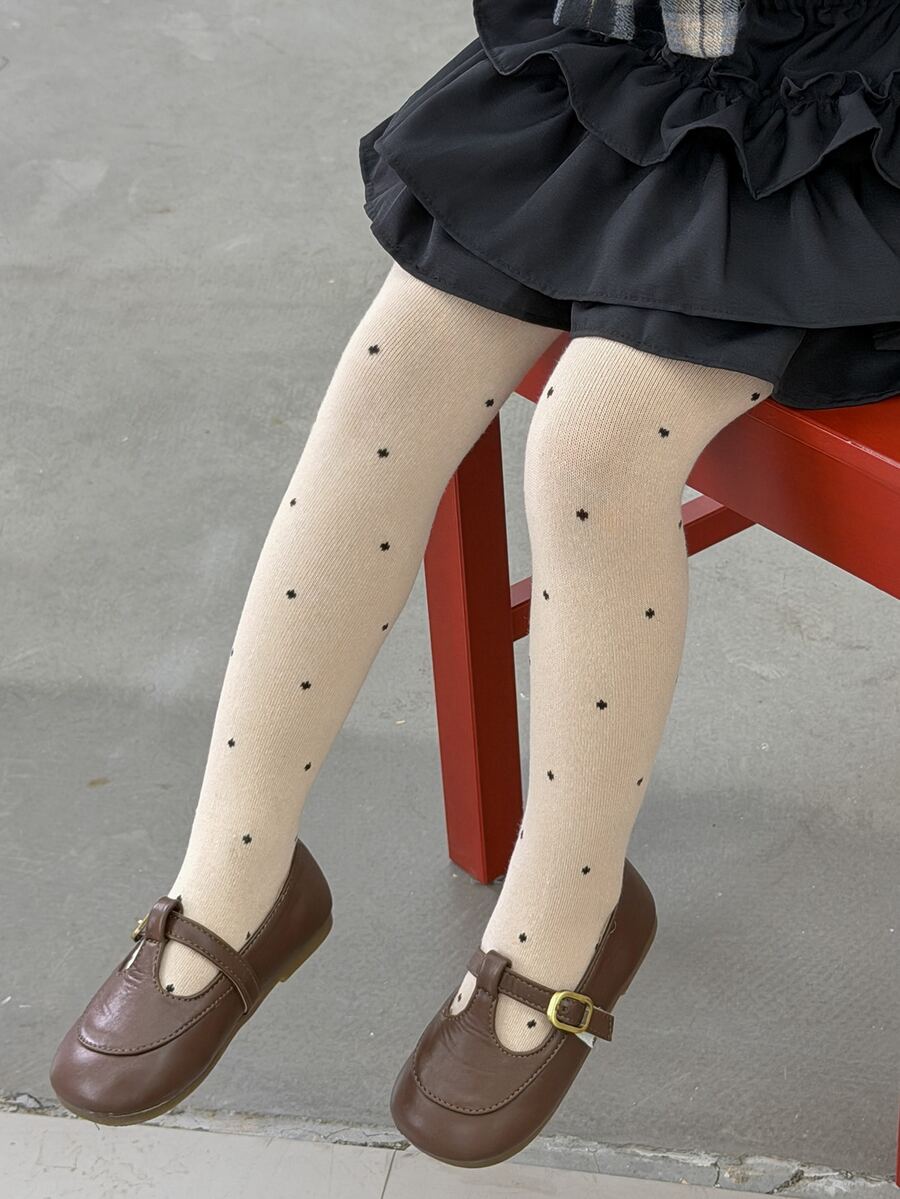Dazy Kids Young Girl Polka Dot Print Cute Leggings With Socks - Apricot - View 1