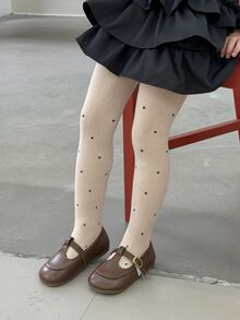 Dazy Kids Young Girl Polka Dot Print Cute Leggings With Socks - Apricot - View 5