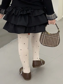 Dazy Kids Young Girl Polka Dot Print Cute Leggings With Socks - Apricot - View 2