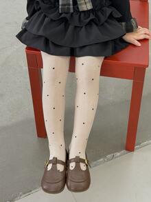 Dazy Kids Young Girl Polka Dot Print Cute Leggings With Socks - Apricot - View 6