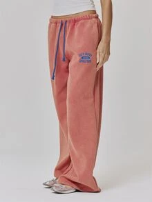 MUSERA Red Graphic Embroidered Tie Waist Loose Fit Jogger Cute Daily Vintage Y2K Back To School Primary - Red - View 3