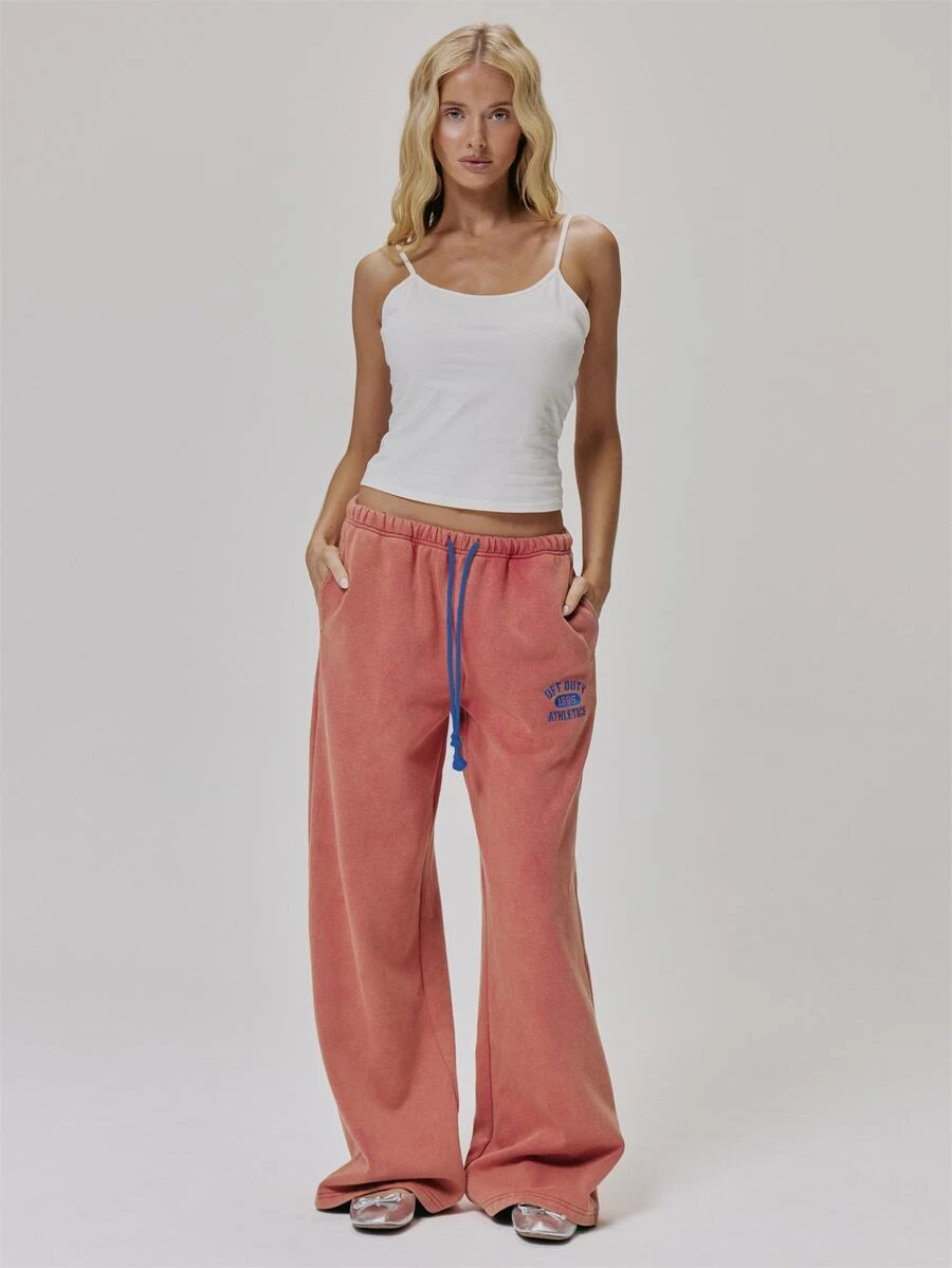 MUSERA Red Graphic Embroidered Tie Waist Loose Fit Jogger Cute Daily Vintage Y2K Back To School Primary - Red - View 1