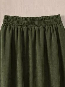 Rusticease Women's Solid Color Elastic Waist Casual 70s Commute Skirt Picnic Dark Green Fall - Army Green - View 5