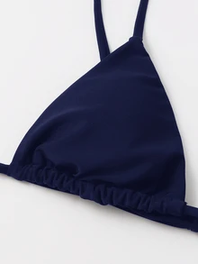 SHEIN Swim Women's Solid Color Bikini Triangle Cup Swimwear Top Summer - Navy Blue - View 3