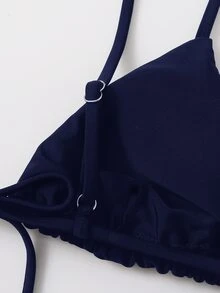 SHEIN Swim Women's Solid Color Bikini Triangle Cup Swimwear Top Summer - Navy Blue - View 4