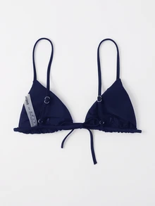 SHEIN Swim Women's Solid Color Bikini Triangle Cup Swimwear Top Summer - Navy Blue - View 2