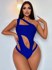 SHEIN Swim Elegant & Sexy One-Piece Swimsuit, Minimalist & Fashion Design Suitable For Summer Blue Royal Blue - Royal Blue - View 4
