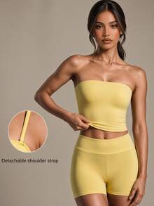 Costa Lumi Women's Solid Color Camisole And Shorts Sports Set - Light Yellow - View 1
