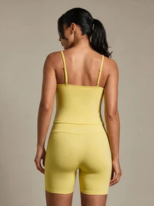 Costa Lumi Women's Solid Color Camisole And Shorts Sports Set - Light Yellow - View 2