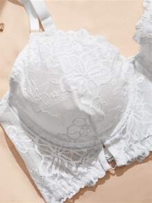 Charlaine 1pc Sexy Lace Patchwork Plus Size Bra - White - View 3