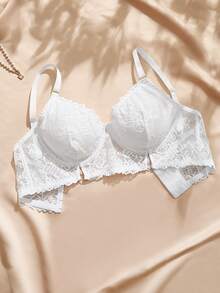 Charlaine 1pc Sexy Lace Patchwork Plus Size Bra - White - View 5