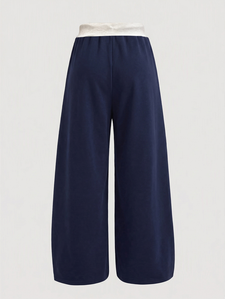 SHEIN Teen Girl Letter Print Drawstring Waist Casual Loose Sweatpants - Navy Blue - View 2