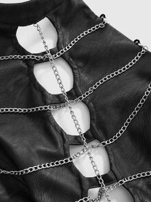 ROMWE Gothic Punk Halloween Skeleton Chain Fitted Cropped Tank Top - Black - View 10