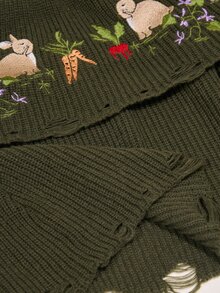 ROMWE Fairycore Rabbit Vine Embroidery Off-Shoulder Sweater - Army Green - View 8