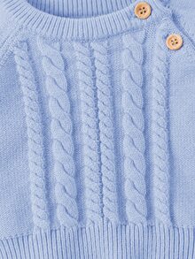 SHEIN طقم كنزة للمواليد الجدد، ياقة دائرية مضلعة وأكمام طويلة محبوكة بكابلات، طقم ملابس أطفال باللون الأزرق الفاتح للشتاء - أزرق فاتح اللون - مشاهدة 5
