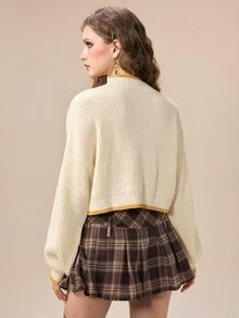 ROMWE Fairycore Women's Bee Pattern Casual Daily Long Sleeve Sweater - Apricot - View 3