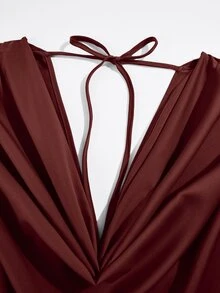 Poshavie Poshavie Women's Plus-Size Long-Sleeve Cowl-Neck Dress With Double-Layered Hem-Suitable For Daily Wear - Brown - View 6