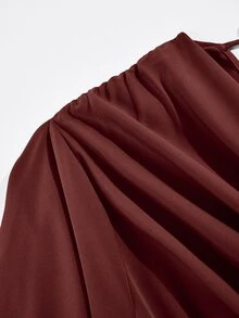 Poshavie Poshavie Women's Plus-Size Long-Sleeve Cowl-Neck Dress With Double-Layered Hem-Suitable For Daily Wear - Brown - View 7