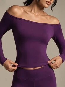 Costa Lumi Women's Solid Color Off-Shoulder Long Sleeve T-Shirt For Outdoor - Purple - View 7