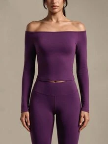 Costa Lumi Women's Solid Color Off-Shoulder Long Sleeve T-Shirt For Outdoor - Purple - View 4