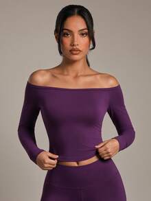 Costa Lumi Women's Solid Color Off-Shoulder Long Sleeve T-Shirt For Outdoor - Purple - View 1