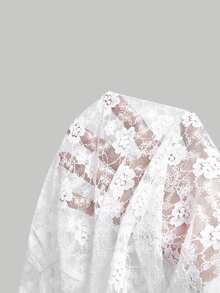 SHEIN MOD 2pcs White Lace Sheer Off-Shoulder Long Sleeve Top And Camisole Set Everyday Date Autumn Fairy - White - View 11