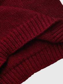 SHEIN MOD Elegant Burgundy Knit Two Pieces Set With Off Shoulder Lace Detail Long Sleeve Sweater,Knitted Two Pieces Outfit,Lace Patchwork Suit, V-Neck Suit - Red - View 7