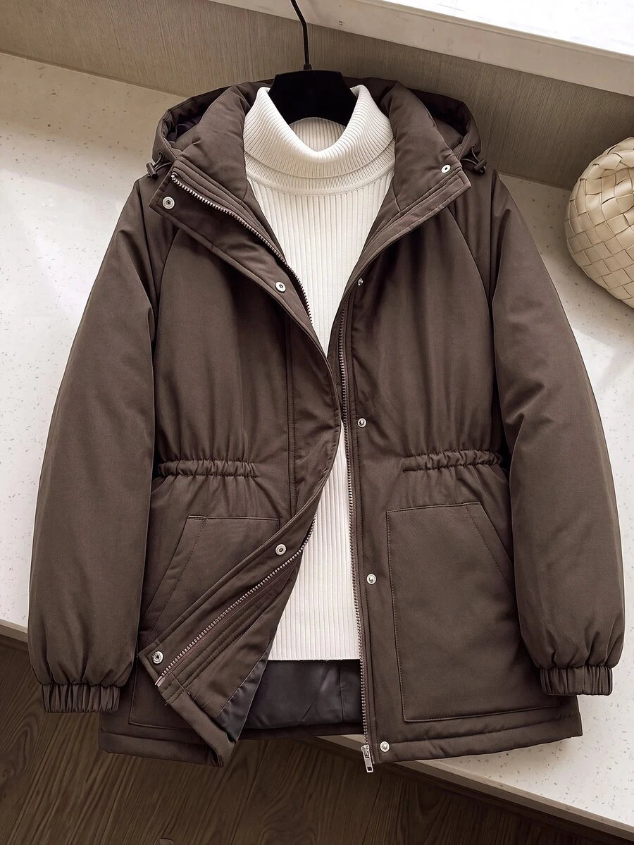 Rusticease Women's Solid Color Zipper Casual Minimalist Versatile Winter Padded Coat Going Out Everyday Dark Brown - Chocolate Brown - View 1
