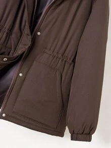 Rusticease Women's Solid Color Zipper Casual Minimalist Versatile Winter Padded Coat Going Out Everyday Dark Brown - Chocolate Brown - View 5